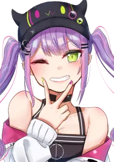 👾 0306ce4e fille anime, mignon, dessin animé, kawaii, cheveux violets, clin d'œil whatsapp sticker