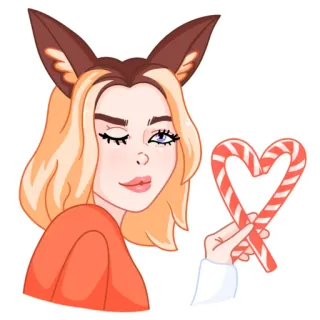 😘 1565a5e1 ragazza, orecchie da gatto, occhiolino, bastoncino di zucchero, cuore, carino, cartone animato, adesivo telegram sticker