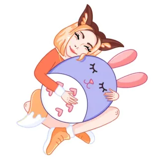 🤗 efa0ed09 ragazza, orecchie da volpe, coda da volpe, anime, peluche, kawaii telegram sticker