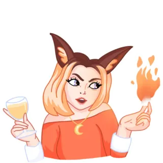 🥂 f59e2921 ragazza volpe, vino, magia, fuoco, arte digitale, cartone animato telegram sticker