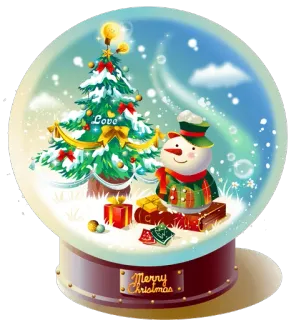 🎀 13bb5314 Merry Christmas Christmas, snow globe, snowman, holiday, tree, festive, winter, gift whatsapp sticker