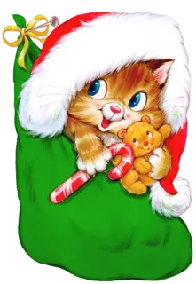 🐱 cbeb2969 cat, kitten, Christmas, stocking, holiday, teddy bear, candy cane whatsapp sticker