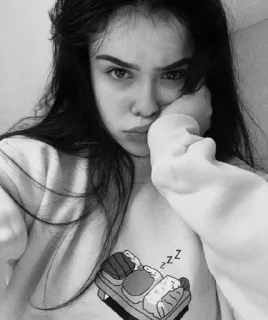 😒 5e65cc7b vrouw, portret, slaap, zwart-wit, bed, cartoon whatsapp sticker