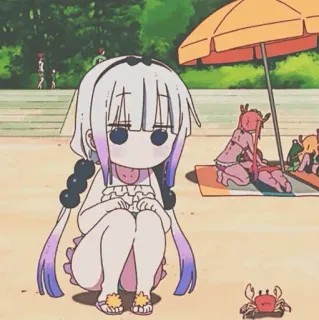 🖤 1ef0bdc3 Kanna Kamui Miss Kobayashi's Dragon Maid 动漫, 海滩, 可爱, 康娜, 龙, 夏天 telegram sticker