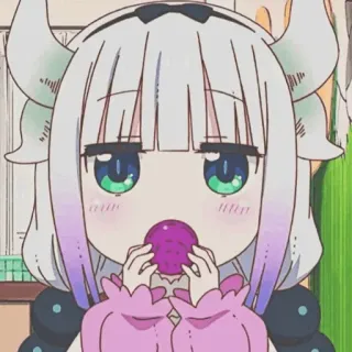 🖤 2bfa89b3 Kanna Kamui Miss Kobayashi's Dragon Maid 动漫, 康娜, 龙, 卡哇伊, 可爱, 吃, 紫色 telegram sticker