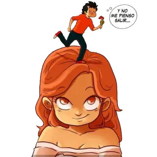 😻 1a6ccb7c Y NO ME PIENSO SALIR... dibujo animado, mujer, hombre, cómic, español, diálogo, pelo telegram sticker