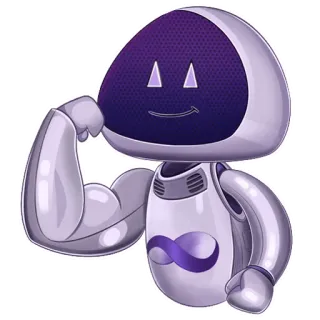 💪 6f45ec09 robot, karakter, maskot, ungu, putih, tersenyum, tak terhingga, simbol whatsapp sticker