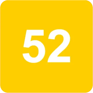🟨 3c25877f 52 numero, giallo, numerico, cinquantadue whatsapp sticker