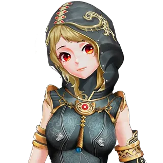 😚 7aeeee7d anime, hood, blond hair, fantasy, female character, game character telegram sticker