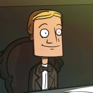 😀 a5630936 Cartone animato, Personaggio, Uomo, Capelli biondi, Completo telegram sticker