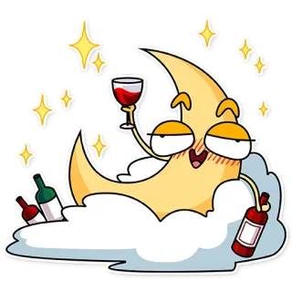 🌛 bb9f25a9 moon, cartoon, wine, drinking, cloud, stars, celebration, party telegram sticker