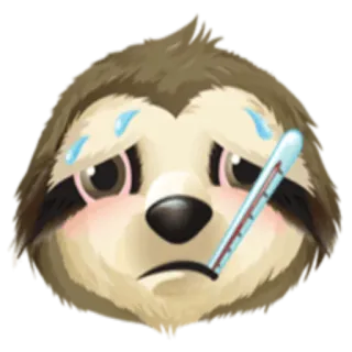 🤒 32bcda01 ナマケモノ, 病気, 体温計, 病気, 漫画, 動物, かわいい, 頭痛, 熱 telegram sticker