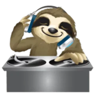 🎧 b62dda51 ナマケモノ, DJ, 音楽, ヘッドホン, ターンテーブル, 動物 telegram sticker