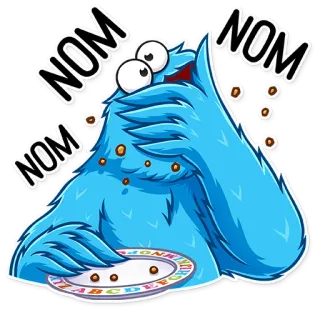 🤤 3d627c01 Cookie Monster Sesame Street NOM NOM NOM quái vật, bánh quy, phố vừng, nhăm nhăm, ăn telegram sticker