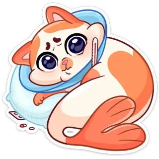 🤒 1f32c3a4 gatto, malato, malato, termometro, cono, animale, cartone animato whatsapp sticker