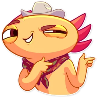 😏 547a559d Мультик, Аксолотль, Ковбой, Указывает, Милый, Шляпа, Шарф telegram sticker