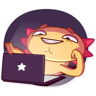 😄 c0447f45 Мультфильм, Ноутбук, Самодовольный, Персонаж, Компьютер, Звезда telegram sticker