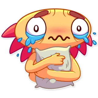 😥 ee0b227b мультфильм, грустный, плачущий, эмодзи, аксолотль, подушка telegram sticker
