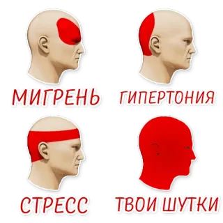 💢 ab569f6f МИГРЕНЬ ГИПЕРТОНИЯ СТРЕСС ТВОИ ШУТКИ dor de cabeça, enxaqueca, estresse, saúde, médico whatsapp sticker