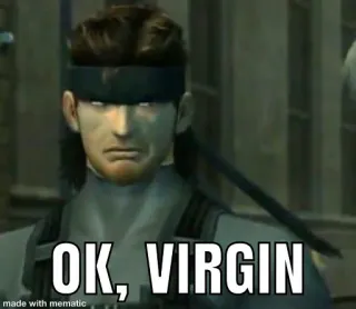 👩‍❤️‍👨 6f965069 Solid Snake Metal Gear Solid OK, VIRGIN cobra, videogame, meme, insultante telegram sticker
