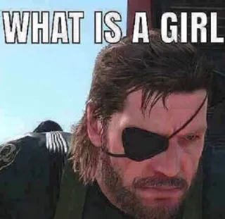 🤔 923d9e9f Venom Snake Metal Gear Solid V: The Phantom Pain WHAT IS A GIRL video game, tapa-olho, pergunta, personagem, soldado telegram sticker