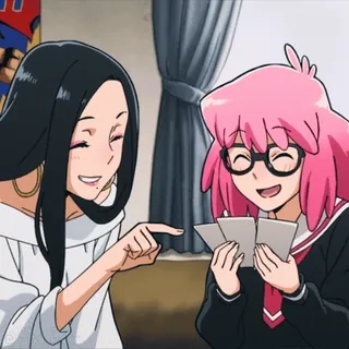 😂 3a3f84ef อนิเมะ, ผู้หญิง, ยิ้ม, เพื่อน, เกมไพ่ telegram sticker