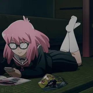 ☺️ 862f287f @Fix_Fox อนิเมะ, ผู้หญิง, ผมสีชมพู, นอน, อ่านหนังสือ, ชุดนักเรียน telegram sticker