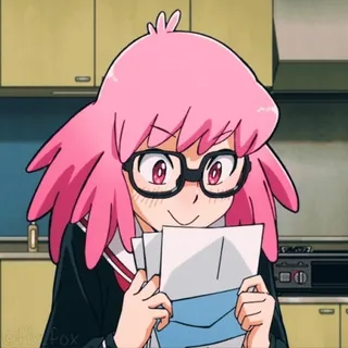 ☺️ de01fdff อนิเมะ, ผู้หญิง, ผมสีชมพู, แว่นตา, การ์ตูน telegram sticker