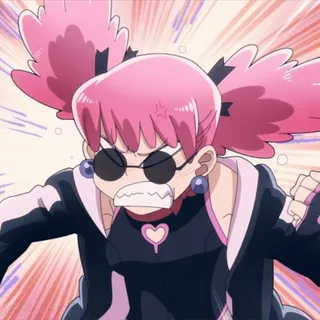 🤬 e7cae110 อนิเมะ, การ์ตูน, โกรธ, ผมสีชมพู, ตัวละคร, แว่นตา, สีหน้า telegram sticker