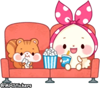 🍿 19bda96f @MHStickers süß, Cartoon, Eichhörnchen, Hase, schauen, Popcorn telegram sticker