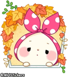 🙁 2957eaca @MHStickers sticker, cartoon, süß, Kopftuch, schleife, Herbst, blätter telegram sticker