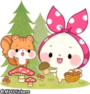 🐿 69cc44ad @MHStickers süß, Eichhörnchen, Pilz, Wald, Tier, Cartoon telegram sticker