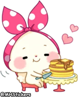😋 69f69525 @MHStickers Cartoon, Niedlich, Pfannkuchen, Herzen, Dessert, Süß, Tier telegram sticker