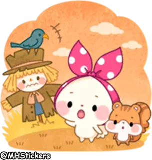 😨 996536c6 @MHStickers Cartoon, Vogelscheuche, Vogel, Eichhörnchen, Kawaii, Niedlich, Aufkleber telegram sticker