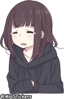 😪 207a346d @MHStickers アニメの女の子, 悲しい, 泣く, パーカー, ステッカー telegram sticker