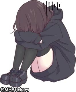☹️ 6c09b1be @MHStickers アニメ, 女の子, 悲しい, 泣く, 落ち込んでる, パーカー telegram sticker