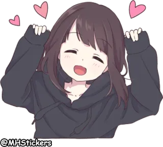 😁 928d1edc @MHStickers アニメ, 女の子, ハート, 可愛い, パーカー telegram sticker