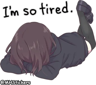 😞 f87c4826 I'm so tired. アニメ, 疲れた, ぐったり, 女の子, 眠い, 漫画 telegram sticker