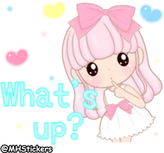 👀 07c74844 What's up? carino, anime, ragazza, fiocco, kawaii, pastello, che succede telegram sticker