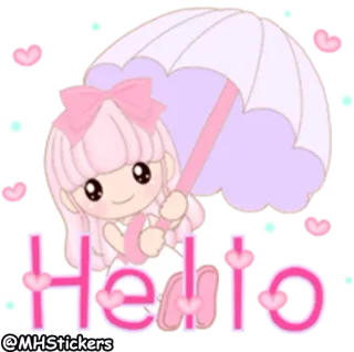 ✋ 17da9862 Hello carino, ragazza, kawaii, ciao, adesivo, cuori, pastello telegram sticker