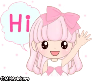🖐 742ce06d Hi carino, ragazza, rosa, anime, kawaii, ciao, saluto telegram sticker