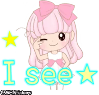 😉 7c63f155 I see carino, cartone animato, ragazza, occhiolino, stelle telegram sticker