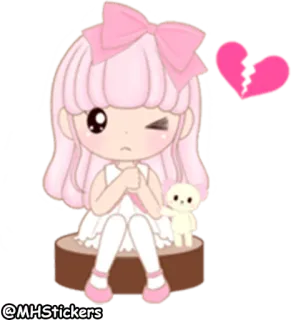 💔 d3784e73 @MHStickers sticker, rosa, ragazza, cartone animato, carino, fiocco, cuore spezzato telegram sticker