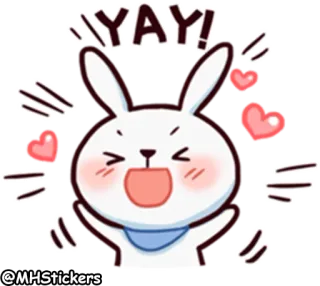 🥳 64caa55f YAY! thỏ, dễ thương, yay, hứng khởi, trái tim, hoạt hình, cartoon telegram sticker