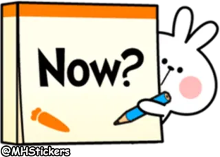 ⌚ 6e63be6e Now? coniglio, sticker, ora, domanda, carota, carino telegram sticker