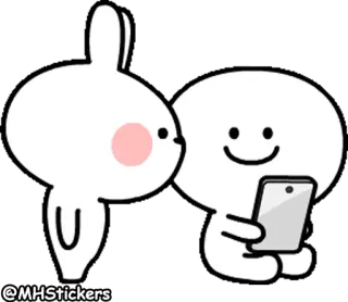 👀 88d35a3e @MHStickers uroczy, królik, osoba, telefon, naklejka telegram sticker