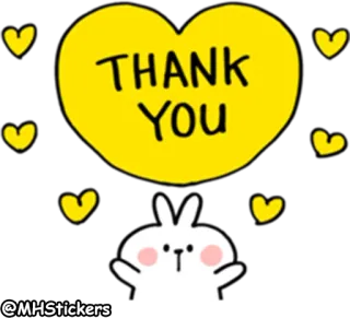 🙏 10b39bee THANK YOU ขอบคุณ, ความกตัญญู, ความซาบซึ้ง, หัวใจ, กระต่าย, น่ารัก, สีเหลือง telegram sticker