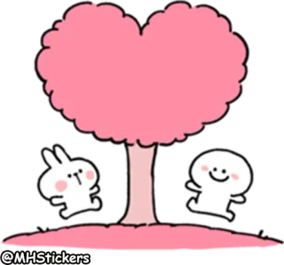 💃 263d1cd6 @MHStickers กระต่าย, ต้นไม้, สีชมพู, น่ารัก, คาวาอิ, สติกเกอร์ telegram sticker