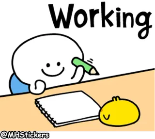 📝 f1d677e6 Working kerja, imut, kartun, meja, kertas, menulis whatsapp sticker