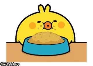 😋 69af0829 小鸡, 鸟, 食物, 碗, 可爱, 动物, 黄色 whatsapp sticker
